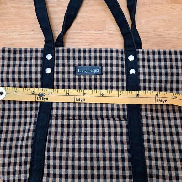 Longaberger Homestead Black Tan Gingham Checkered Plaid Tote Bag Double Handles - Picture 3 of 10